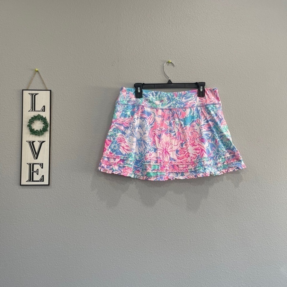 NWOT Lilly Pulitzer Fionna Skort in Blue Peri Viva La Lilly print, size XL/L